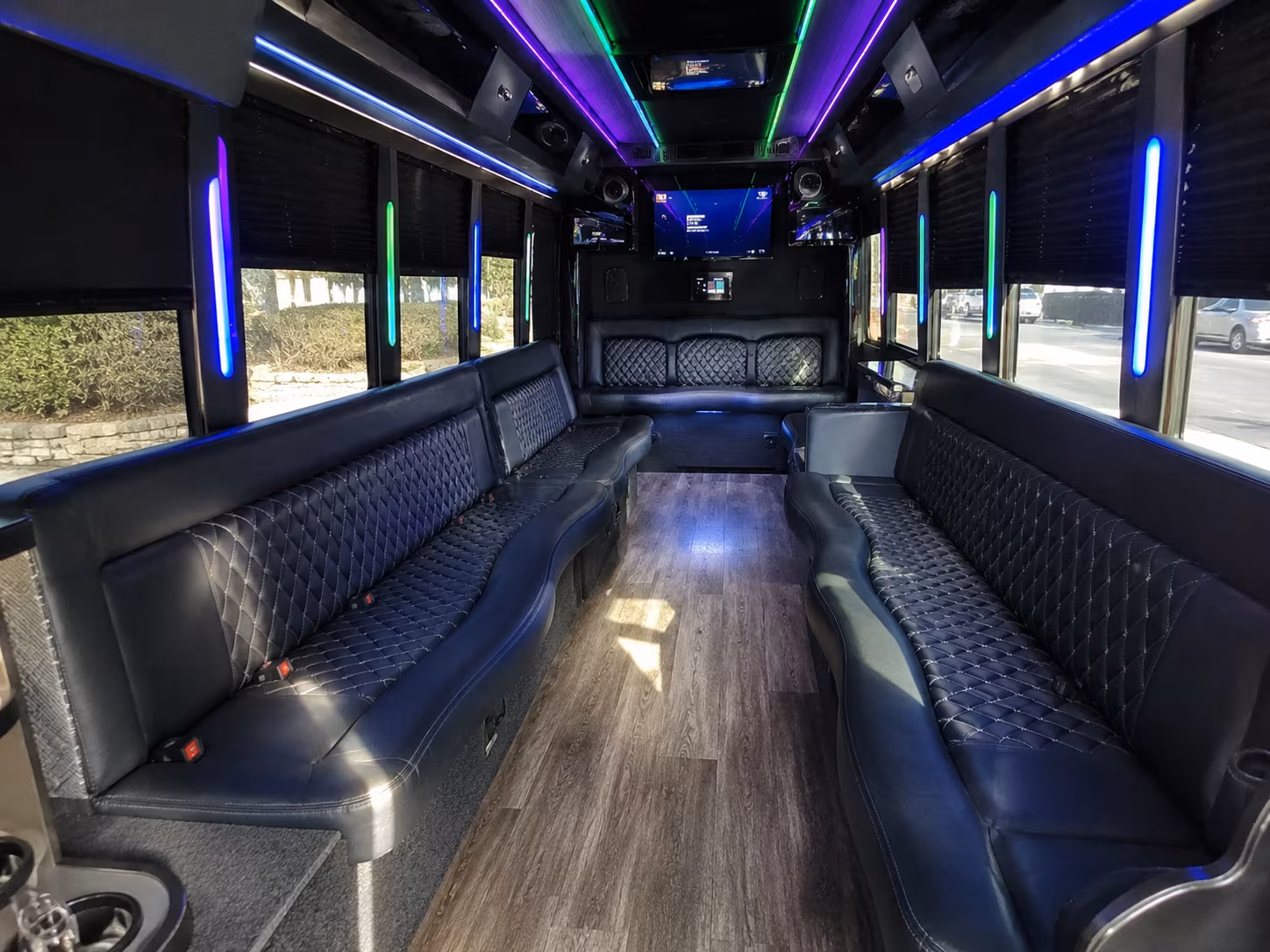 amherst 15 passenger party bus interior