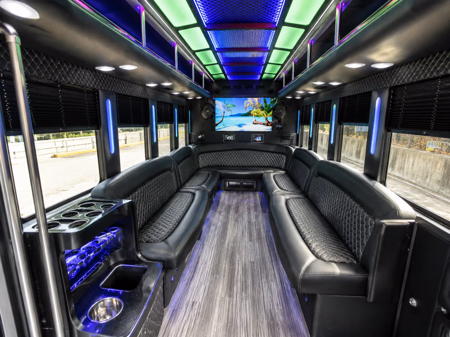 amherst 18 passenger party bus inside