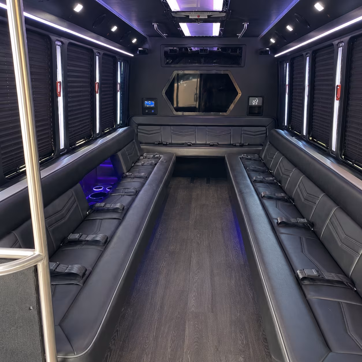 amherst 18 passenger party bus interior