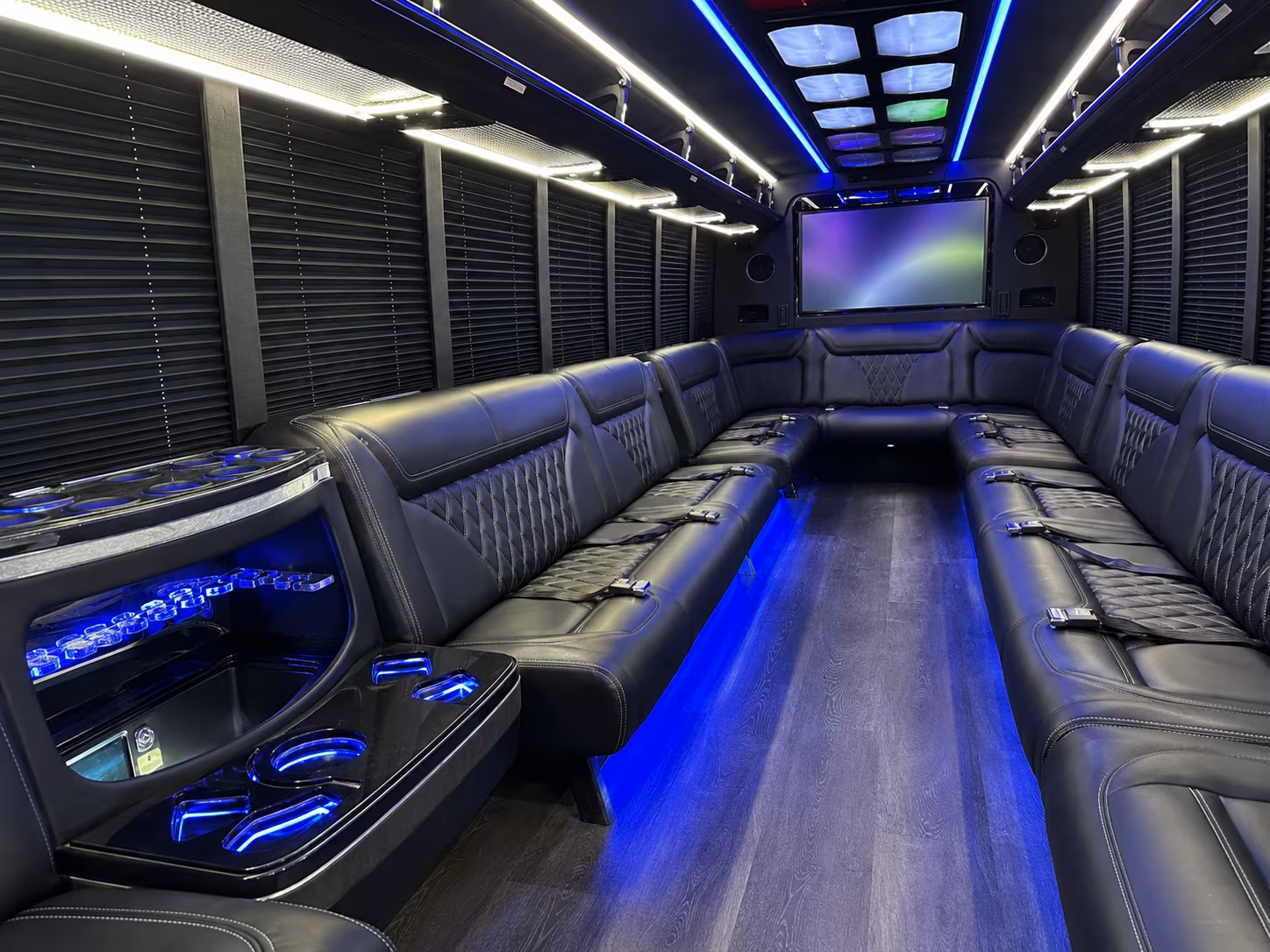 amherst 20 passenger party bus inside