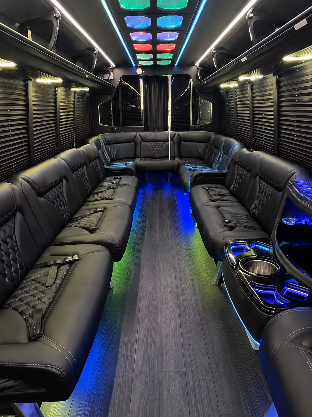 amherst 20 passenger party bus interior