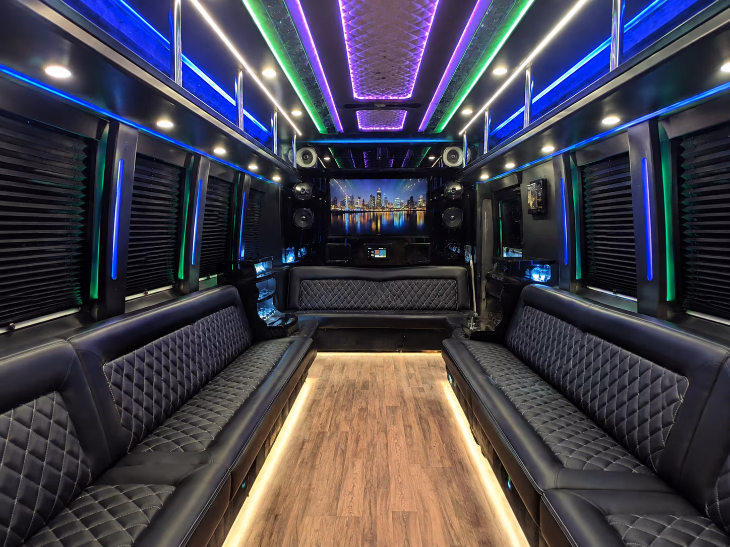 amherst 25 passenger party bus interior