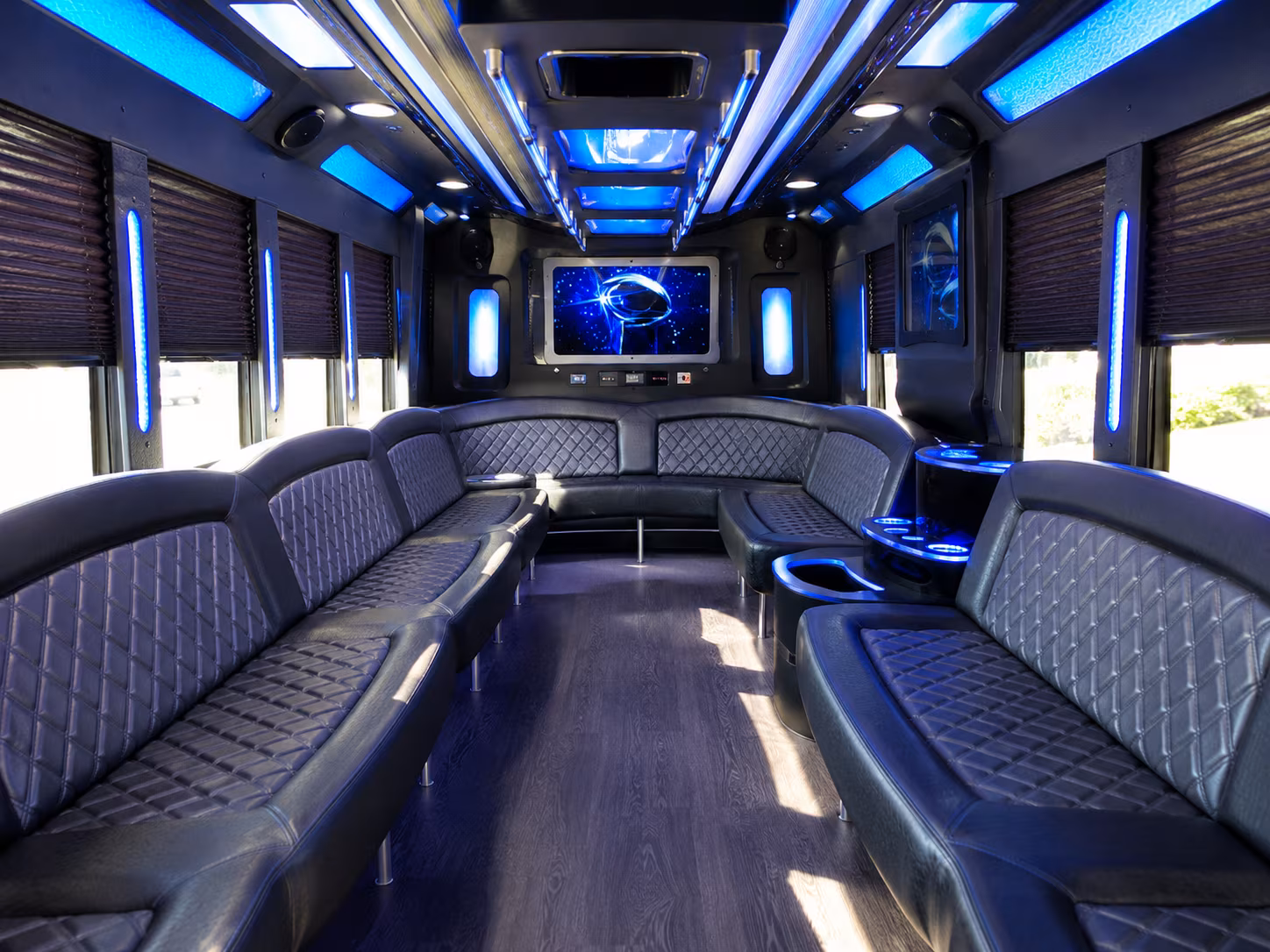 amherst 28 passenger party bus inside