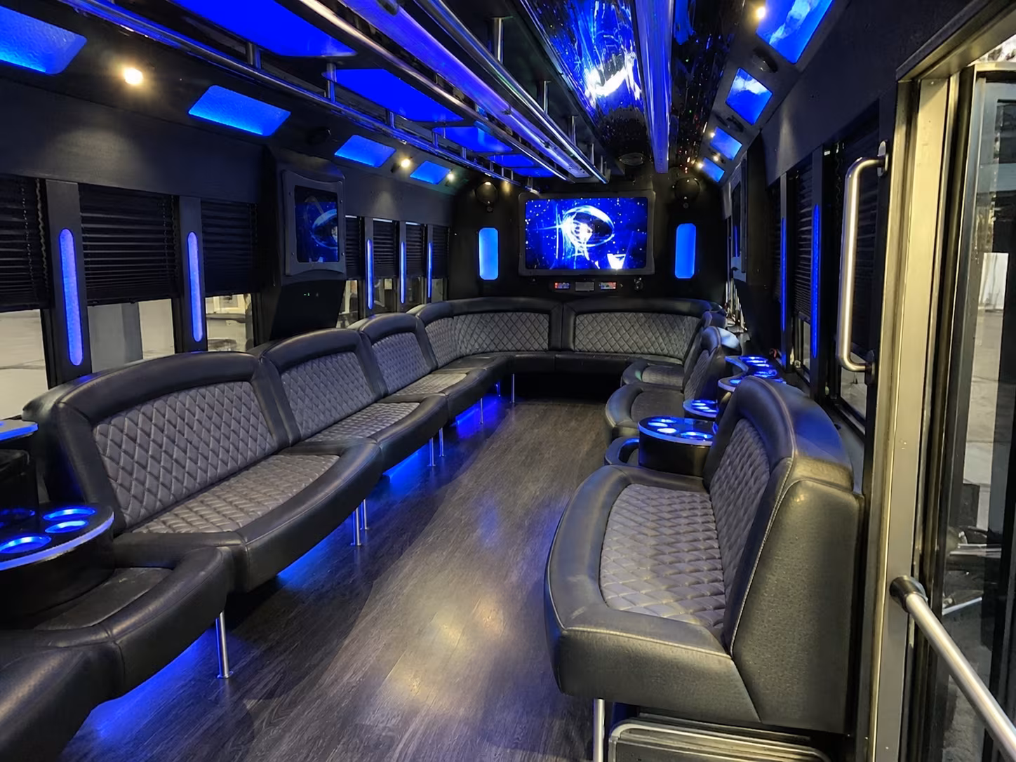 amherst 28 passenger party bus interior