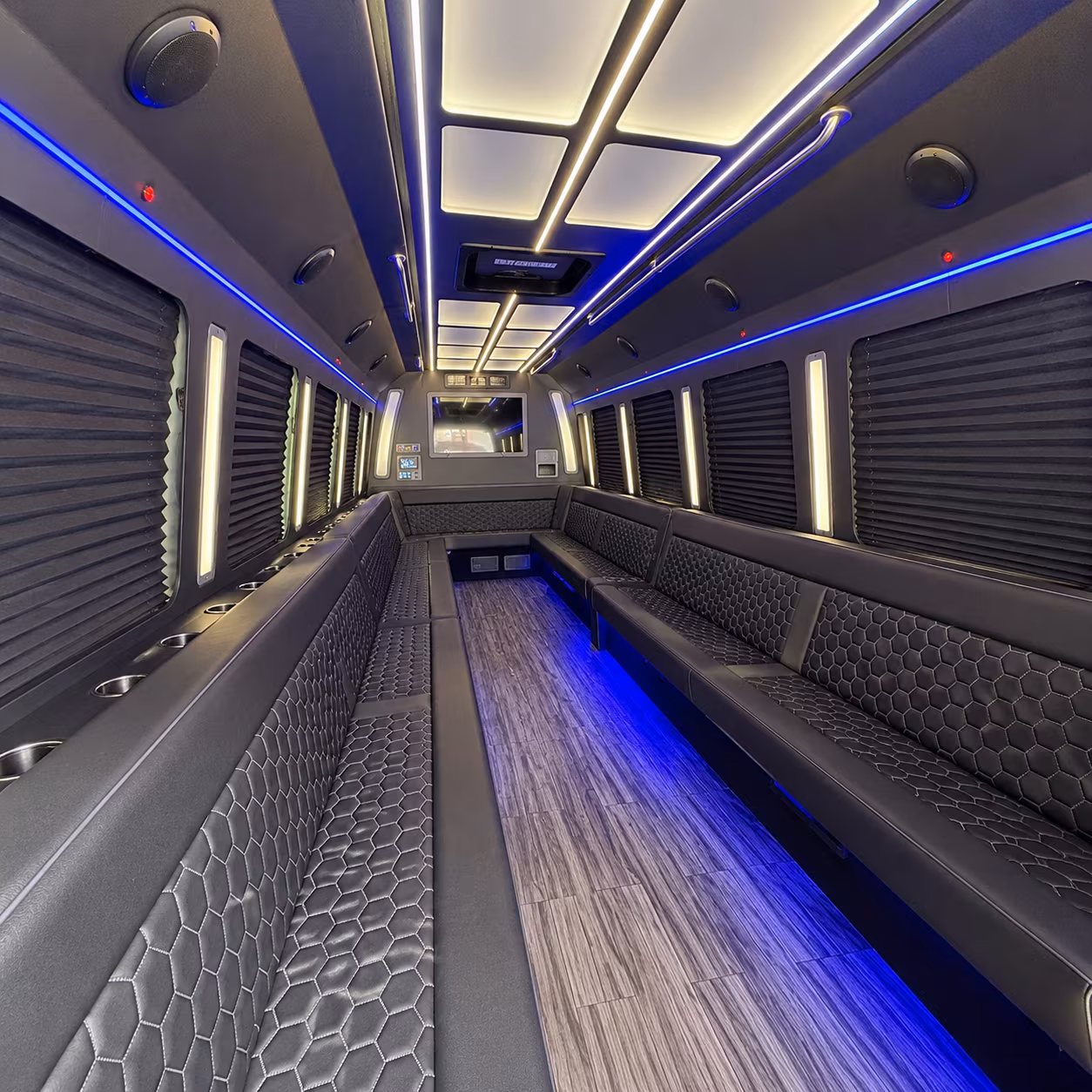 amherst 30 passenger party bus interior
