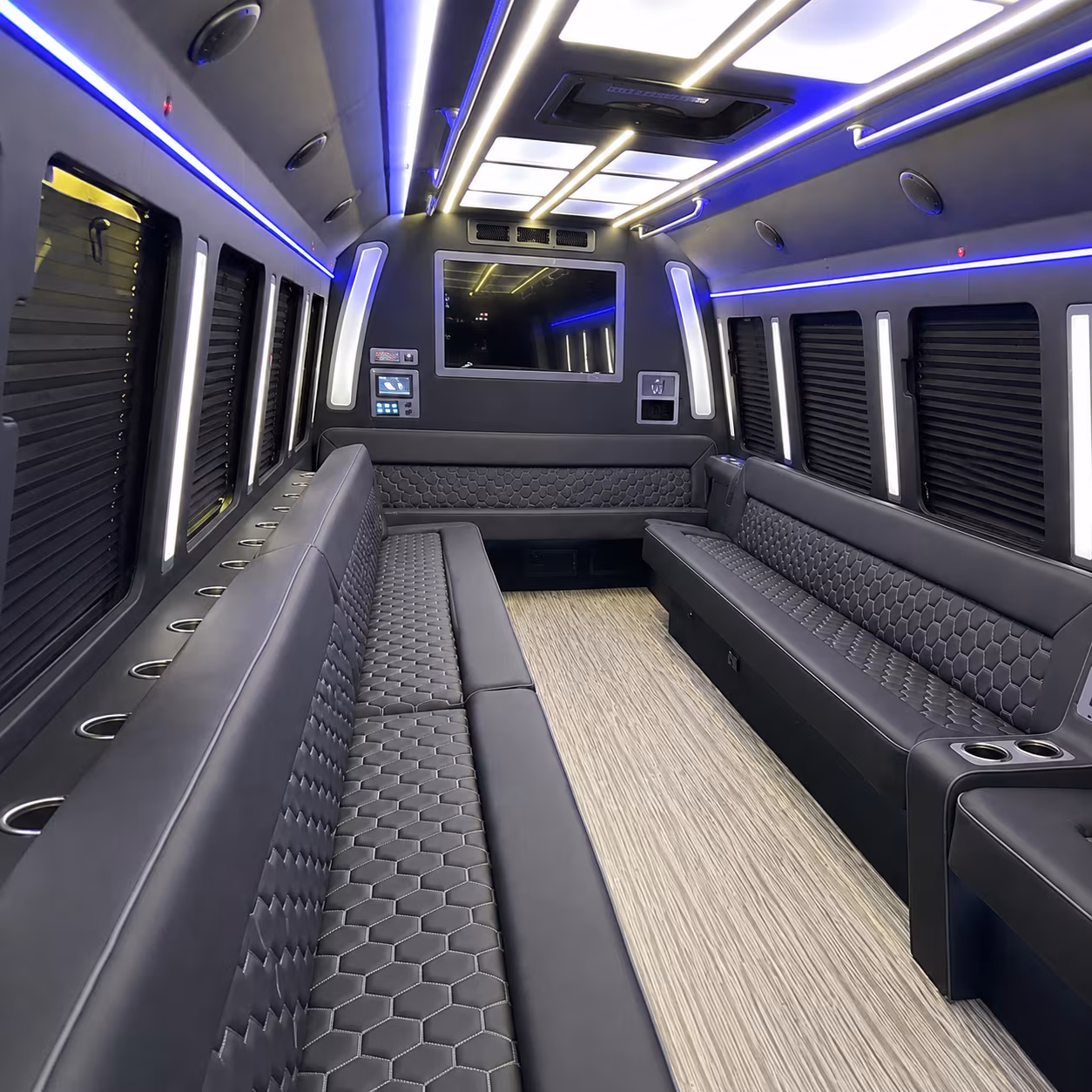 amherst 40 passenger party bus inside