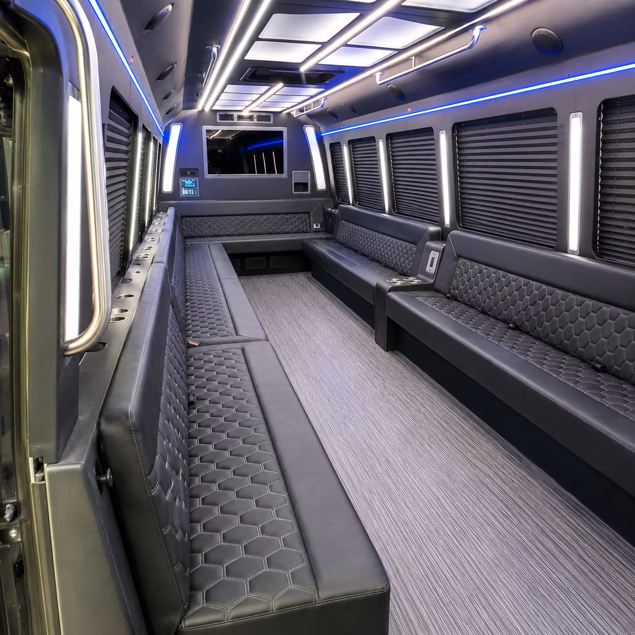 amherst 40 passenger party bus interior