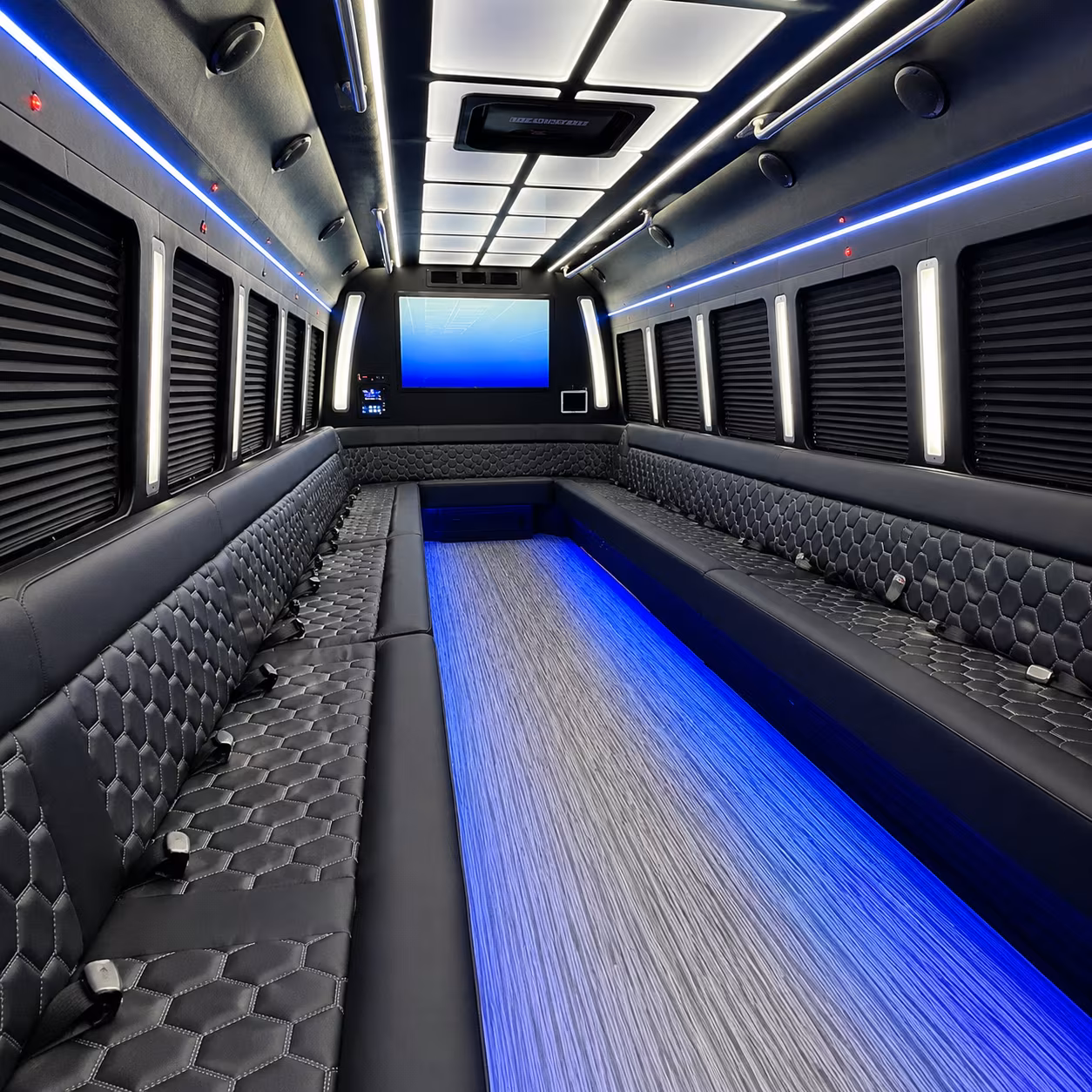 amherst 50 passenger party bus inside